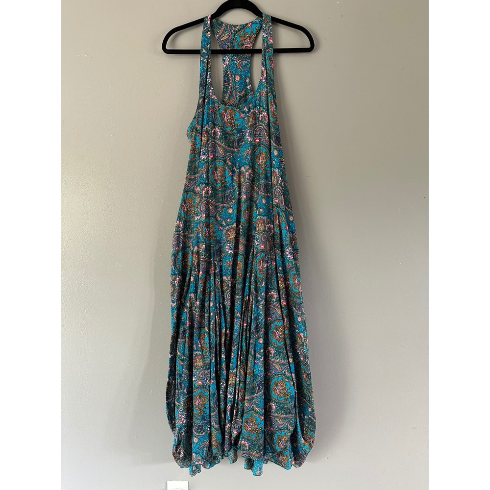 Aller Simplement Racerback Bubble Hem‎ Maxi Dress | Teal Floral